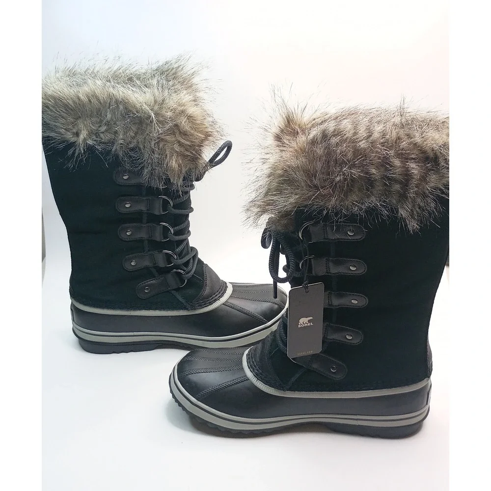 Sorel Joan of Arctic Boot Women Sz 10 Black Waterproof Insulated Faux Fur Suede
